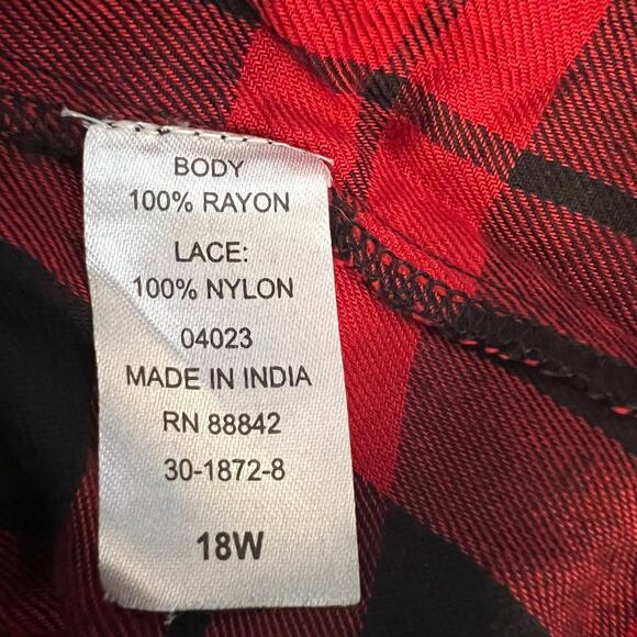 Denim 24/7 women’s size 18W button front red black check floral cheer lace Y2K - Picture 10 of 10